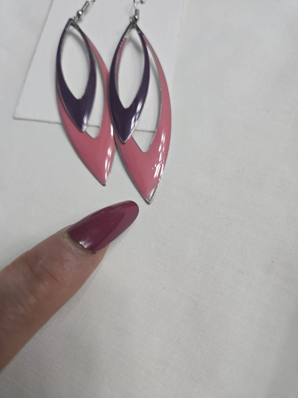 Pink and Purple Enamel Drop Earrings
